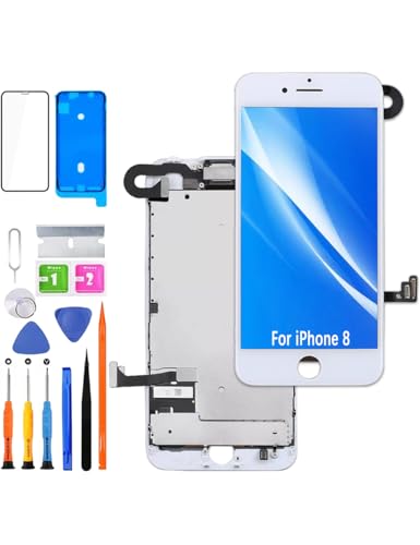 HLYGZX Display für iPhone 8 LCD Bildschirm Ersatz FHD Touchscreen Digitizer Rahmen Montage mit Ohrhörer Frontkamera NäherungssensorWaterproof AdhesiveReparaturkits NEU (weiß)