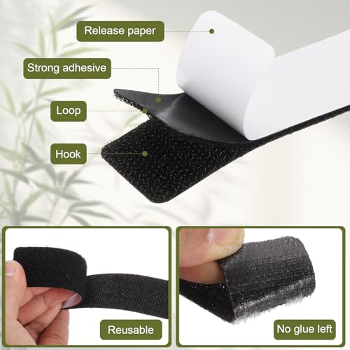 Image of HARFINGTON 16set Hook and Loop Strips with Adhesive 1 inchx4 inch Double Sided Hook and Loop Tape Nylon Self Sticky Fastener for Home Office Car, Black