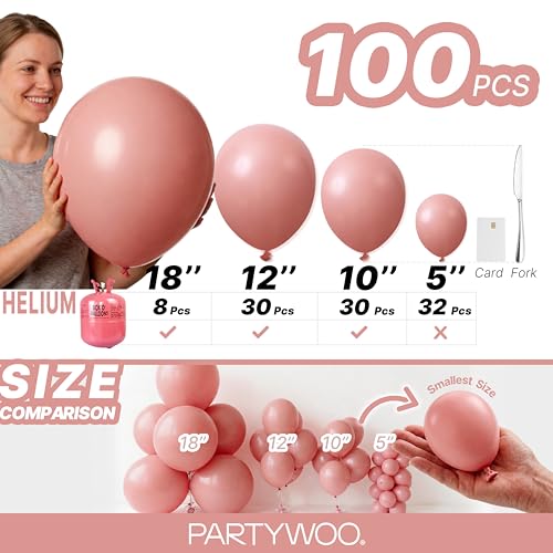 Image of PartyWoo Dusty Pink Balloons 100pcs Different Sizes of 18 12 10 5 Inch Blush Pink Dusty Rose Boho Netural Balloon Arch Kit Garland for Baby Shower Princess Girl Birthday Party Decorations Pink-F01
