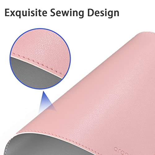 Image of AROPANA Vegan Leather Desk Mat | Large Reversible Mouse Pad & Computer Table Protector | Dual-Side Waterproof Extended Laptop Pad with Edge-Stitched Design (80 x 40 CM, Pink and Silver)