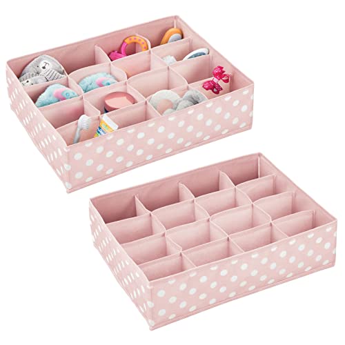 Image of mDesign Large Fabric Drawer Divider Organizer Bin, Nursery/Bedroom Dresser, Closet, Shelf, Playroom Organization, Hold Clothes, Toys, Diapers, Bibs, 2 Pack, Light Pink/White Polka Dot