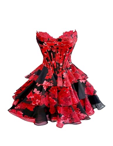 RATALA Floral Corset Homecoming Dresses Short Strapless Tiered Printed Ball Gown Formal Party Dress...