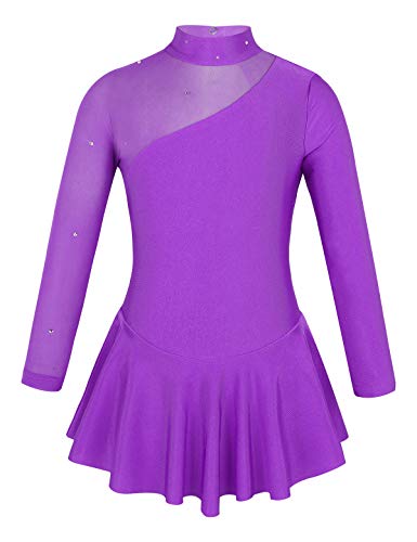 iiniim Girls' Roller Ice Figure Skating Dress Mock Turtleneck Sparkly Leotard Ballet Dance wear Outfit Costumes Purple 6