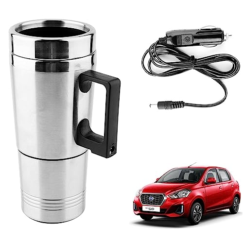 Image of Oshotto 12V Stainless Steel Car Heating Kettle /Mug, Travel Friendly electric Tea /Coffee maker Compatible with Datsun Redi Go (300ml) - Silver