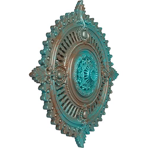 Image of Ekena Millwork CM29HYCGS 29 1 /8 inchOD X 1 1 /4 inchID X 4 inchP Haylynn Ceiling Medallion Fits Canopies Up To 1 1 /4 inch, Copper /Green /Patina