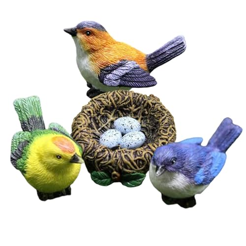 Generisch Pájaros decorativos - con nido, linda miniescultura | Divertidas figuras de pájaros, accesorios para el hogar, para dormitorio, salón, entrada, granja, patio, jardín, terraza