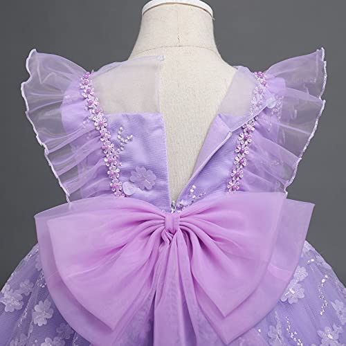 Odasdo Infant Baby Girl First Birthday Party Dress Toddler Kids Princess Tutu Back Bowknot Flutter Sleeve Flower Summer Casual Christening Formal Pageant Wedding Bridesmaid Dresses Violet 12-18 Months #TOP4