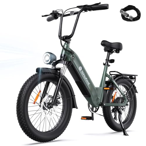 isinwheel U8 Electric Bike for Adults,1000W Peak Motor Ebike,Max 20/28MPH 75-105Miles Range Electric Bicycle,48V 13AH/18AH Battery Commuting 20" Step Thru Fat Tire Ebikes for Adults,7 Speed