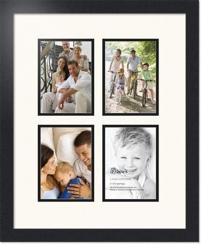 ArtToFrames Collage Photo Frame Double Mat with 4 - 5x7 Openings and Satin Black Frame