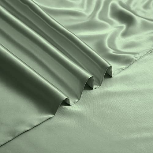 Image of NSGZ Satin Duvet Cover for Weighted Blanket, 60x80, 8 Ties, Sage Green | 8 Ties And Zipper For Secure Fit, Cooling Satin Gentle On Skin, Machine Washable, Fits 48x72 And 60x80 Weighted Blankets