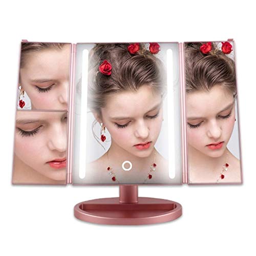 Espejo iluminado, espejo de maquillaje LED, lupa plegable de tres lados con luz, espejo de belleza, atenuación táctil, espejo de maquillaje iluminado