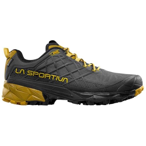 LA SPORTIVA Akyra 2 GTX wasserdichte und leichte Trailrunningschuhe für Herren mit guter Dämpfung und griffiger Laufsohle | Traillaufschuhe | Speedhikingschuhe Carbon/Bamboo EU 48
