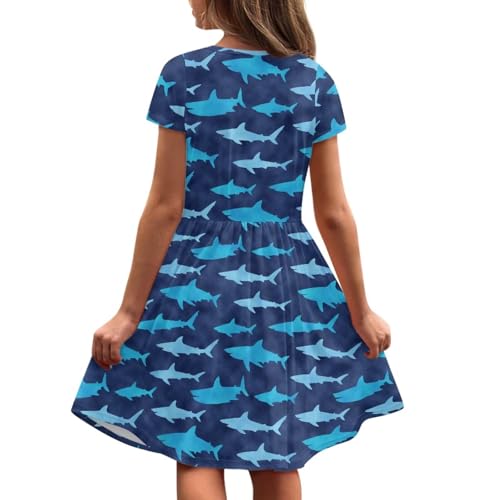 Image of Girls Dress with Pockets Basic Short Sleeve High Waist Swing Skater Dress School Party Dress for Kids