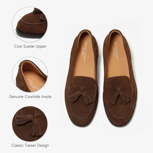 Image of BEAU TODAY Suede Tassel Loafers for Women, Slip On Flats Shoes Women Comfortable, Lightweight Ladies Loafers Shoes Dress Casual Business Driving Moccasins for Work