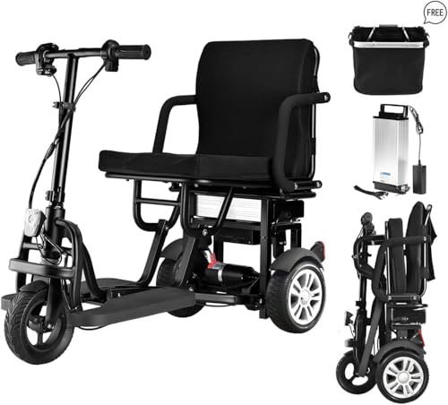 Mobility Scooters for Adults 25 Miles Driving Distance Weight Only 55lbs, Powered Mobility Scooters Folding Portable Power 3 Lightweight Travel Mobility Scooters for Seniors Support 300lbs