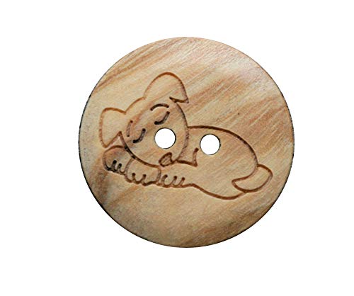 10 Bottoni In Legno Di Ulivo Con Motivo Cane - 2 Fori, 17 Mm, Fatti In Europa, Venature Visibili
