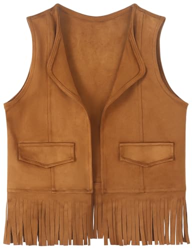 Spring&Gege Kids Open Front Suede Fringe Vest 70s Faux Tassels Jacket Cardigan (5-12 Years)2