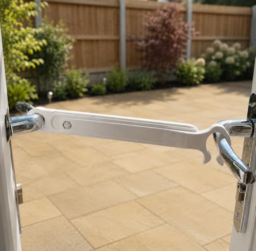 EASYREP Adjustable Door Holder Stay Holds French & Patio Doors Open from 2642 cm Quick-Lock for All Pets Ventilation Easy Access No Drilling Made in Britain White