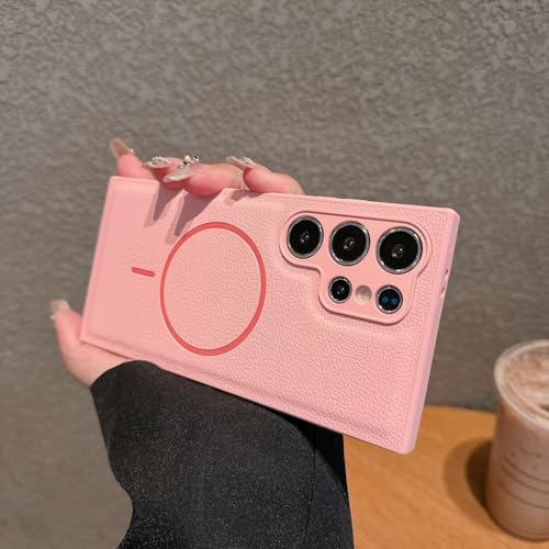 Coque rigide Samsung S25 rose silicone cuir et étui arrière magnétique
