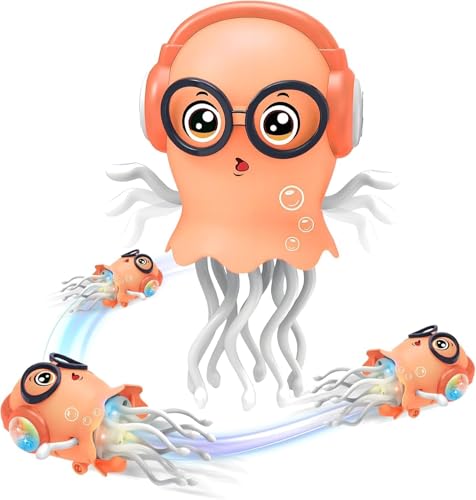 Image of Dancing Jellyfish Baby Toy, Electric Crawling Jellyfish Toy, Crawling Toy with Light and Sound - Interactive Tummy Time Toys for Boys Girls Birthday Gift (Orange /Multicolor)