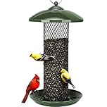 Kingsyard Mesh Tube Bird Feeders for Outdoors Hanging, All Metal, Wild Bird Feeder for Sunflower Seeds or Mealworm, Large Tray & Weatherproof Roof, 2.5 lbs Capacity (Blue)
