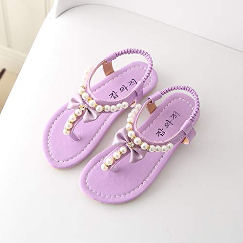 White Sandals for Girls Summer Princess Baby Thong Shoes Sandals Bowknot Toddler Kids Infant Pearl Girls Baby Shoes (Purple, 8 Years)3