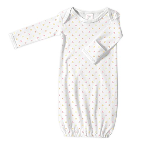 SwaddleDesigns Baby Infant Cotton Gown with Mitten Foldover Cuffs, Tiny Triangles, Pink, Newborn