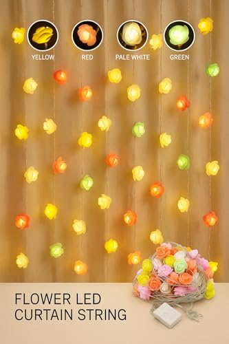 Image of Desidiya Rose Flower LED Curtain String Diwali Lights for Decoration For Home, Bedroom | Fairy Lights for Diwali, Christmas, Birthday, Wedding & Party | Home Decor Plastic Flower Design Curtain Light