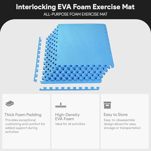 Image of BalanceFrom Puzzle Exercise Mat 1 /2 inch Thick, EVA Interlocking Foam Floor Tiles for Home Gym, Mat for Home Workout Equipment, Floor Padding for Kids, Blue, 24 in x 24 in x 1 /2 in, 24 Sq Ft - 6 Tiles | Tiles for Home Gym, Mat for Home Workout Equipment, Floor Padding for Kids, Blue, 24 in x 24 in x 1 /2 in, 24 Sq Ft - 6 Tiles