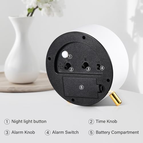 Analog Alarm Clocks,Retro Metal Desk Silent Non Ticking Small Clock with Night Light,Battery Operated,Simple Design,for Bedrooms, Bedside,Office,Home Décor (White) - Image 6