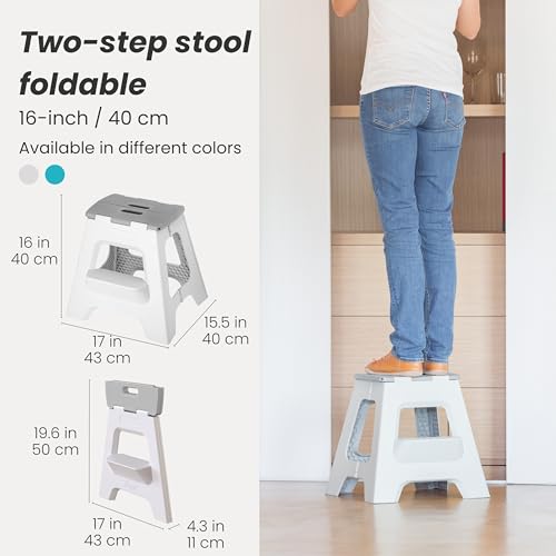 Image of Vigar Compact Folding Step Stool, Gray, 16 Inch 2 Step Foldable | Foldable, Lightweight Portable Design, Carry Handle, Non Slip Surface, Space-Saving Body, Supports up to 330 lb