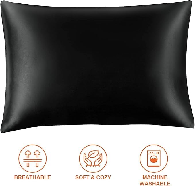 Image of RAGGLE Satin Silk Pillowcase for Hair and Skin Standard Size 18 inchX 28 inch with Soft Breathable Smooth Cooling Pillow Covers for Sleeping or Pillow Protector (4, Black)