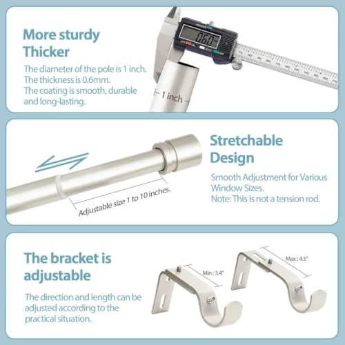 Image of Byondeth Curtain Rods for Windows 16 to 144 Inches Adjustable Length 1 Inch Diameter Window Curtain Rod with Aluminium End Cap, Brushed Nickel