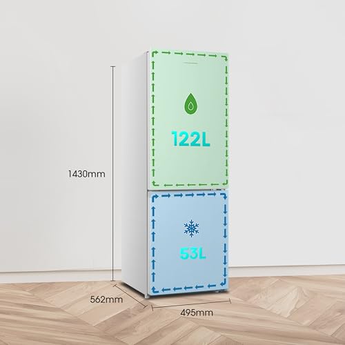 Fridgemaster MC50175A 50cm Freestanding 60/40 Fridge Freezer - 175-litre capacity with Crisper box - Reversible Door - LED Lighting- 4 Star Freezer Rating - White - E Rated - Image 2