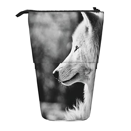 WICRON Estuche telescópico para lápices, Soporte para Retrato de Lobo, portalápices con Cremallera, Bolsa de Maquillaje, Bolsa para lápices, Bolsa para bolígrafos