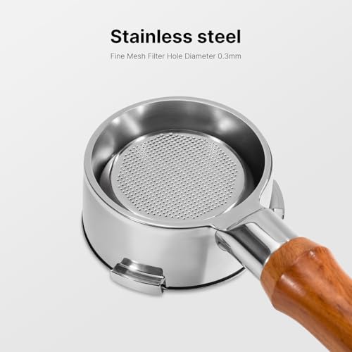 Image of 58mm Bottomless Portafilter 3 Ears with 2 Filter Basket Stainless Steel Espresso Portafilter, Rosewood Espresso Handle Stainless Steel Filter Holder and 2 Filters Espresso Machine Accessories