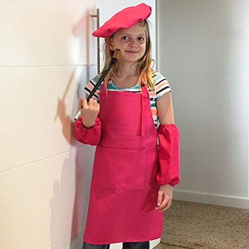 Lifestyle Banquet Chef Set for Girls Gifts Age 10 (fits 8 to 12 year olds) Adjustable Pink Apron plus Chef Hat and Protective Sleeves - Gift Set for Girls