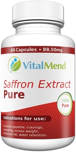Vital Mend Saffron Extract, 100% Satiereal Saffron Extract, 88.50mg Per Serving, Made In The USA, 1 Bottle, 1 Month Supply