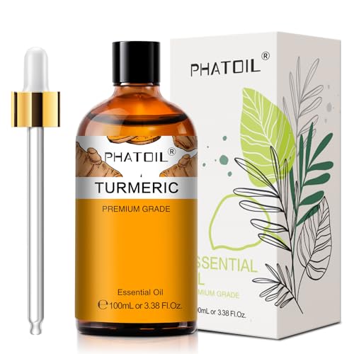 Turmeric 3.38fl.oz Essential Oil PHATOIL Pure Aromatherapy Oils for Diffuser Humidifier Perfect for DIY Soap Candle Bath Bombs Making(100ml)