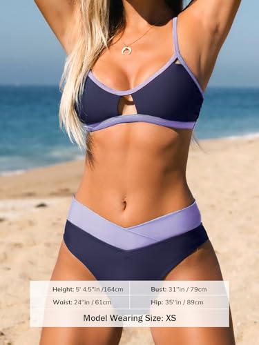 Image of CUPSHE Bikini Set for Women Bathing Suit High Waisted V Cut Bottom | Two Piece Swimsuit,Scoop Neck,Soft Removable Cups,Adjustable Straps,Cutout,Chic,Swimwear for Vacation,Beach,Pool
