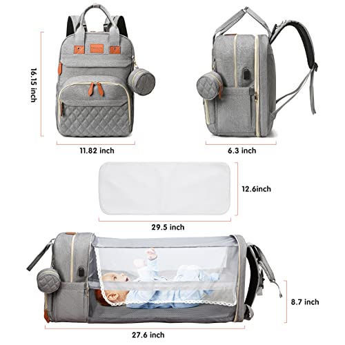 Hb Homeboat Diaper Bag With Changing Station,Baby Diaper Bags For Baby Boy Girl Large Diaper Bag Multifunctional Large Diaper Backpack Baby Mom Bag With Bassinet Stroller Straps - Grey #TOP4