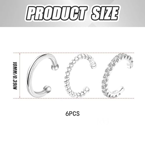 Image of 6Pcs Ear Cuffs Without Piercing for Women, Hypoallergenic Alloy Hoop Ear Clips with Rhinestone Shine, Gold & Silver Colour Ear Cuff Earrings Set, Trendy Gift Accessories