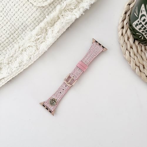 Bracelet en cuir fin rose et coque Watch Series 11 10 46mm premium