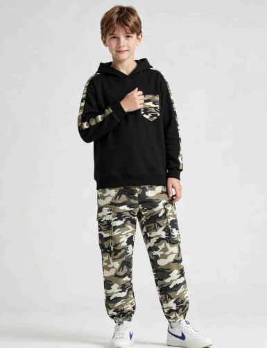 Image of mksodopy Boys Clothes Long Sleeve Hoodie and camouflage cargo pants Boy Outfits for 6-16 Years