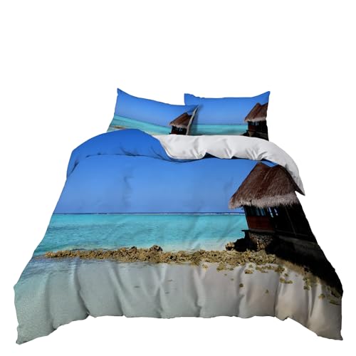 Funda Nordica Cama 135 Turquesa Azul - Marrón Colchas Cama 135 Microfibra Antialérgico Fundas Nordicas 135 Antiarrugas,1 con Cremallera Edredones Cama 135+2 Funda Almohada 50x75cm