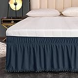 Exclusivo Mezcla Pom Pom Bed Skirt with Adjustable Elastic Belt, Easy Wrap Around Dust Ruffles with...