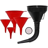 Plastic Oil Funnels for Automotive Use Set of 5, Large Flexible Fuel Funnel with Long Hose for Gas Transfer...