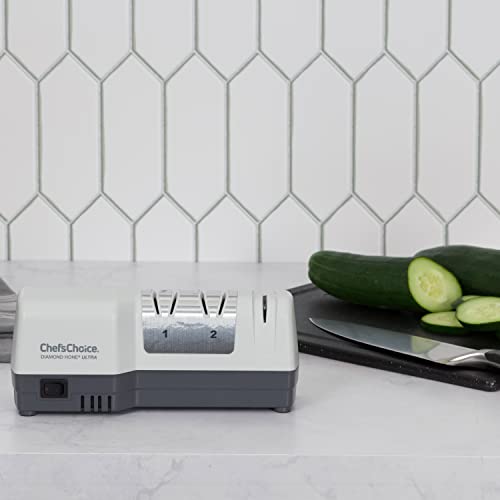 Chef’schoice G203 Hybrid Knife Sharpeners Uses Diamond Abrasives And Combines Electric And Manual Sharpening For 20-Degree Straight And Serrated Knives, 3-Stage, White (Shg203Gy11) #TOP4