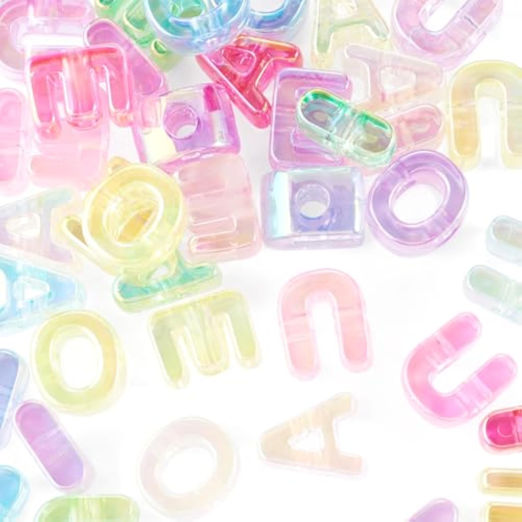 40Pcs Crystal Clear Large Letter Beads, Jelly Color