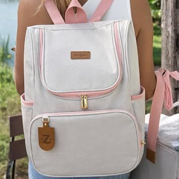 Kit Bolsa Mochila de Maternidade Linho Elegante Salmão 2 Peças | Impermeável